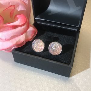 Pale Pink Druzy Stone Stud Earrings